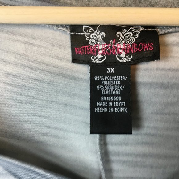 Butterflies & Rainbows Top 3X Boho Tie Front Short Sleeve V Neck Space Dye Gray - Picture 4 of 8
